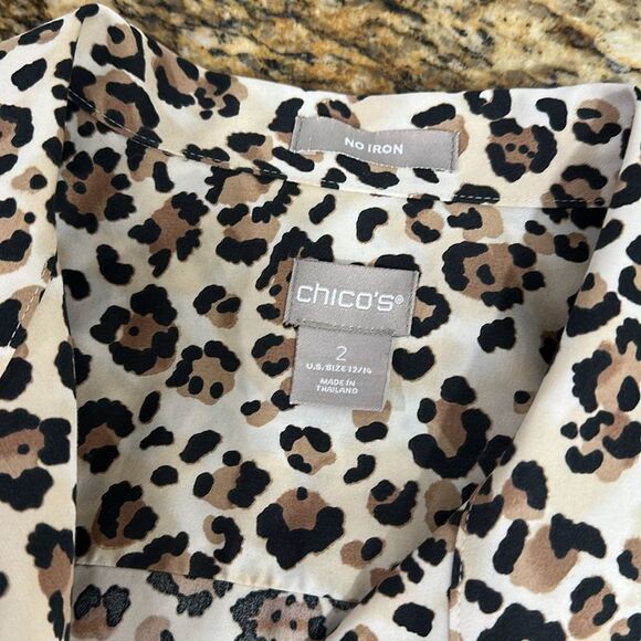 Chico’s No-Iron Leopard Print Cotton Long Sleeve Button Down Shirt Size 12/14 - Picture 6 of 11